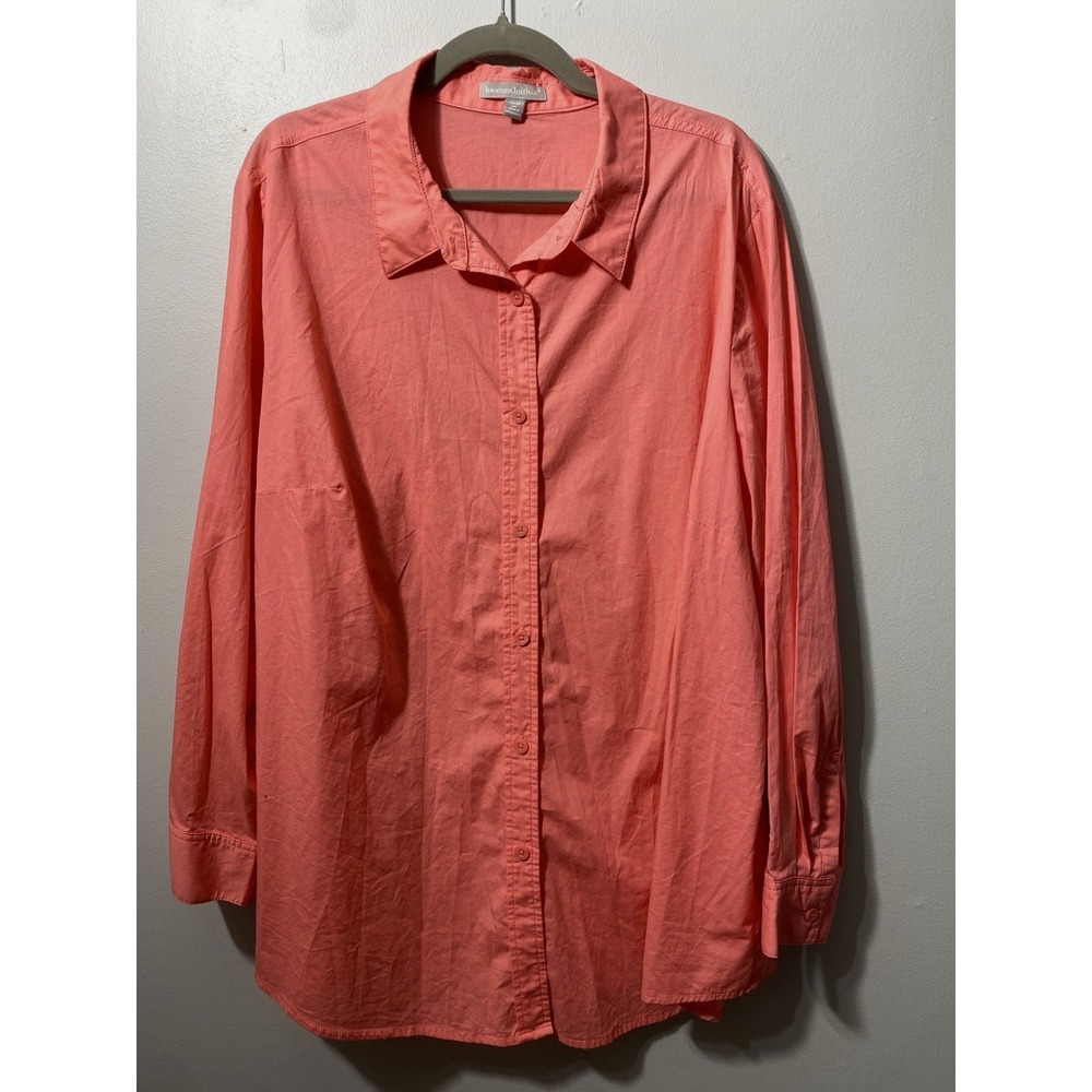 Woman‎ Within Resort Wear Tangerine Button Down Shirt Cruise Summer Vacation  2X